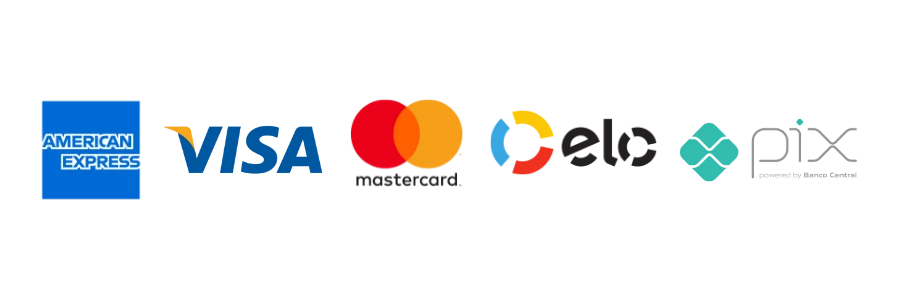 American Express, Visa, Mastercard, Elo e Pix
